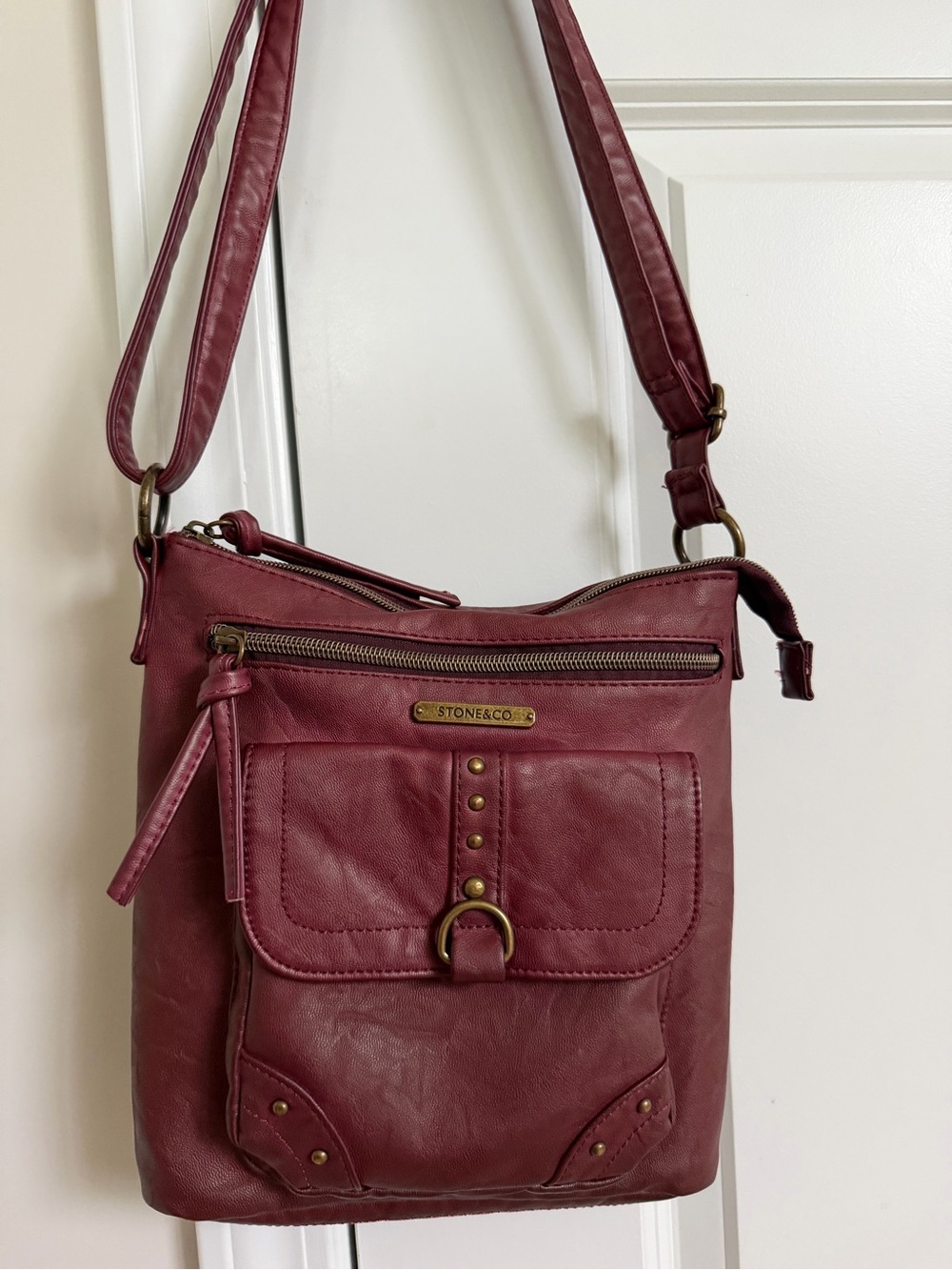 Stone & Co. Wine Red Crossbody Bag with Stud Detail